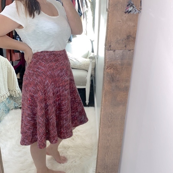 Elevenses by Anthropologie pink flare skirt tweed wool blend size 6 - Picture 3 of 10